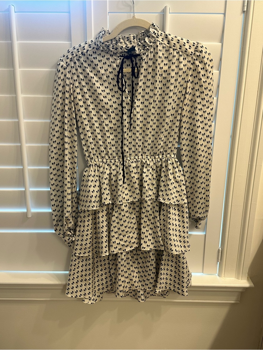 Maje White Mini Dress with Black Print and Ruffle Tiers
